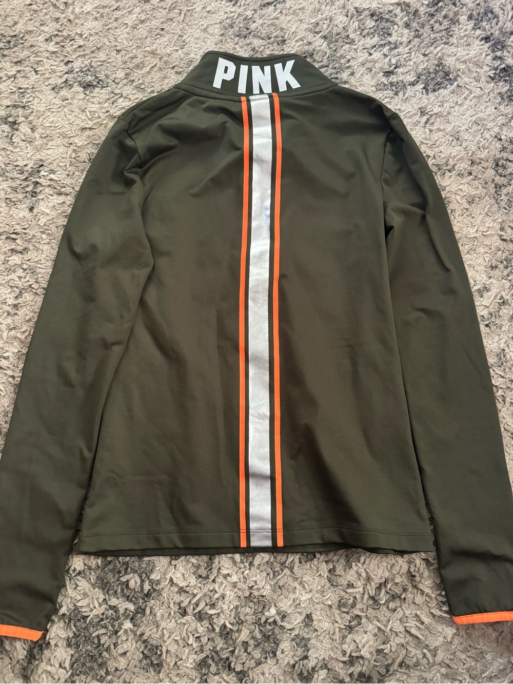 Victoria's Secret PINK Olive Green Pullover with Bright Orange Accent - Picture 2 of 4